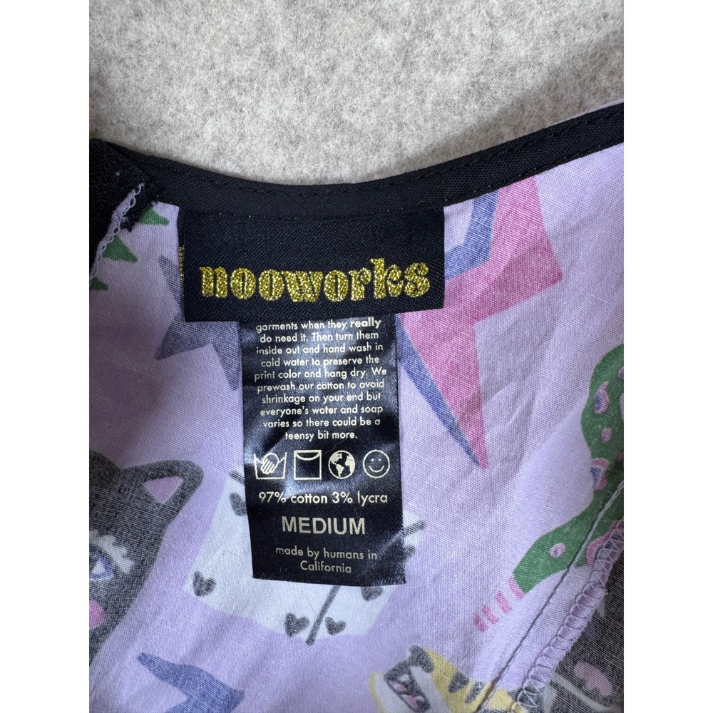 k35: Nooworks Magic Cat Tiger Mushroom Print Dress Size Medium Sleeveless - Picture 5 of 5